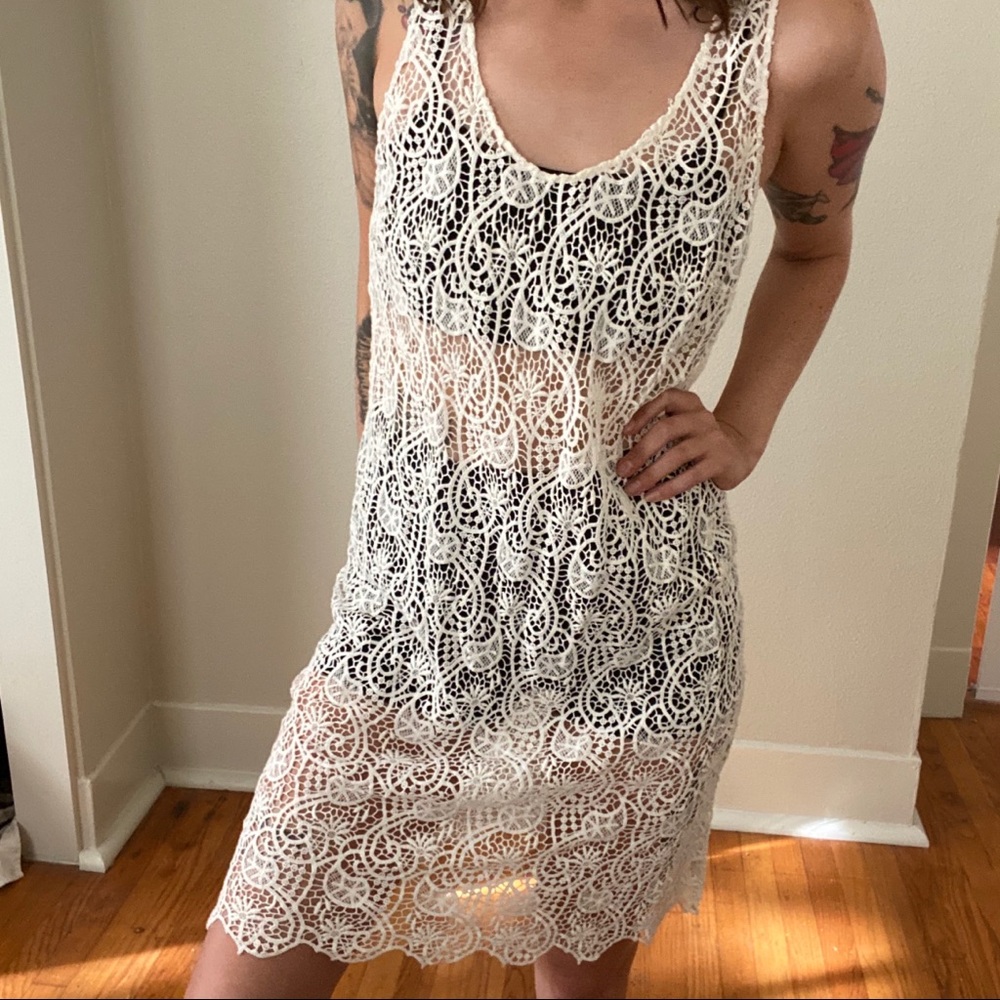 Johnny Was Cotton Crocheted White Beach Dress